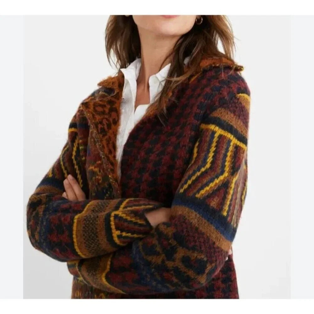 Desigual Multicolor Geometric Print Thick Knit Jacket M - Picture 2 of 10